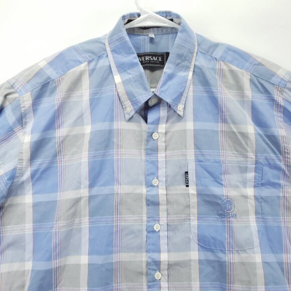 *RARE* Gianni Versace K2000 Plaid Shirt Mens XL Blue Grey - Picture 3 of 13